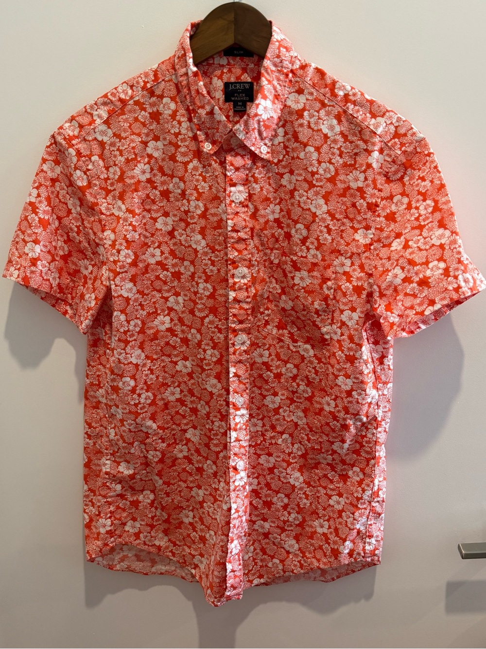 J. Crew Men’s Short-Sleeve Floral Button-Down Shirt in Coral and White